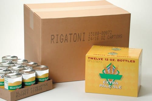 printed labels on cardboard box and other packaging