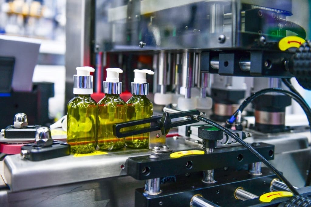 Glass bottles on a conveyor belt