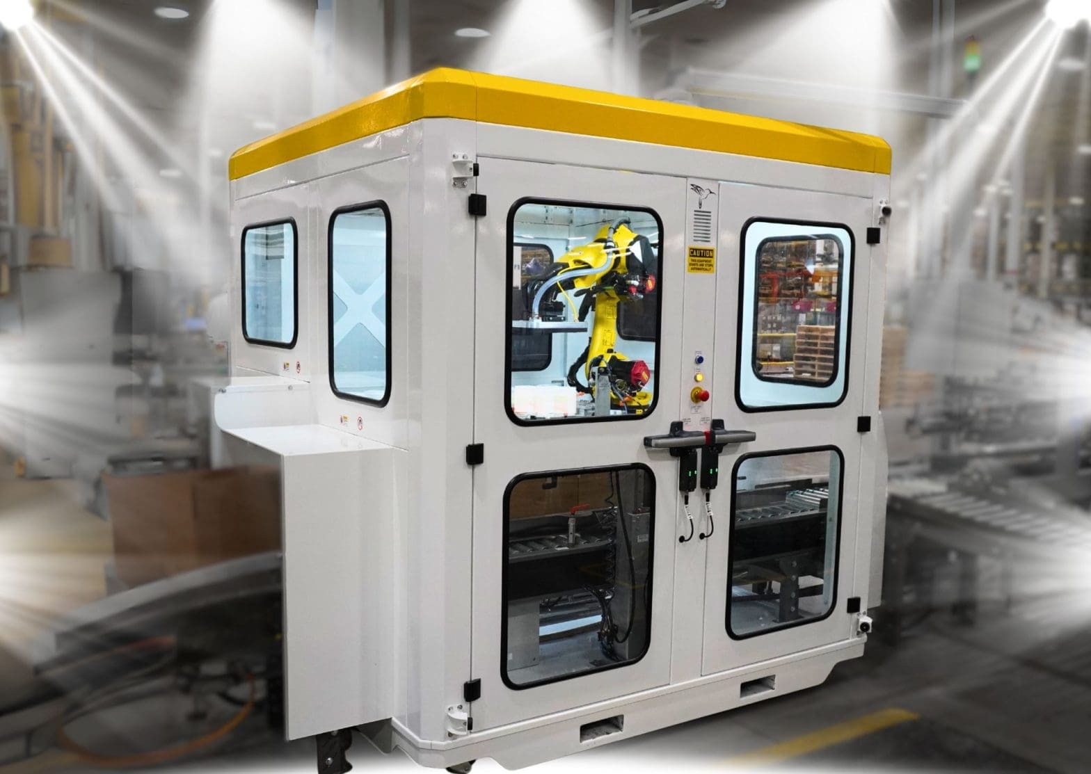 a machine surrounded by spotlights, as if on stage